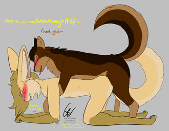 ambiguous_penetration anthro anthro_on_feral anthro_penetrated bestiality biped blonde_hair blush brown_body brown_fur dialogue digitigrade doggystyle duo female female_penetrated feral feral_penetrating feral_penetrating_anthro from_behind_position fur hair long_ears long_tail looking_at_another male male/female male_penetrating male_penetrating_female obscured_penetration pain painful_penetration pawpads paws penetration penile penile_penetration quadruped sex simple_background tail talking_feral talking_to_another talking_to_partner tan_body tan_fur text yellow_body yellow_fur yaveton karn_(karn_the_wolf) kona_biralla canid canine canis fennec_fox fox mammal true_fox wolf 2026 absurd_res alternate_version_at_source digital_drawing_(artwork) digital_media_(artwork) english_text hi_res signature