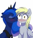 blonde_hair blue_body blue_feathers blue_hair blush derp_eyes duo eyelashes eyes_closed feathered_wings feathers female female/female feral grey_body grey_feathers hair horn kissing kissing_cheek long_hair open_mouth simple_background white_background wings yellow_eyes verawitch friendship_is_magic hasbro my_little_pony mythology derpy_hooves_(mlp) princess_luna_(mlp) equid equine mammal mythological_creature mythological_equine pegasus winged_unicorn 2017 digital_drawing_(artwork) digital_media_(artwork) hi_res