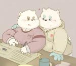 anthro blush clothing duo fur heart_symbol hoodie humanoid_hands male overweight overweight_male topwear white_body white_fur awa_awa bear mammal 2019 hi_res