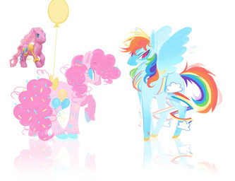 balloon blue_body blue_eyes bow_accessory cutie_mark duo eyelashes female feral hair hooves inflatable multicolored_hair pink_body pink_hair product_placement purple_eyes rainbow_hair reflective_floor simple_background spread_wings sprinkles white_background wings revaurii friendship_is_magic hasbro my_little_pony mythology pinkie_pie_(mlp) rainbow_dash_(mlp) earth_pony equid equine horse mammal mythological_creature mythological_equine pegasus pony absurd_res hi_res
