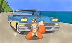 anthro big_breasts breasts clothed clothing detailed_background female fur hair smile solo vehicle delta_dewitt ford canid canine fox mammal digital_media_(artwork)