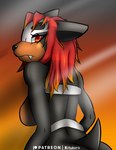 anthro bone dark_body female hair mask pokemorph red_eyes red_hair skull skull_mask solo tail mihukoro mythology nintendo pokemon canid canid_demon canine demon generation_2_pokemon hellhound houndour mammal mythological_canine mythological_creature pokemon_(species)