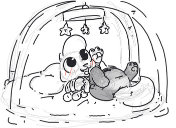 3_toes 4_fingers ambiguous_gender anthro baby_mobile big_diaper big_eyes blush blush_lines clean_diaper clothed clothing diaper diaper_under_clothing diaper_under_onesie feet fingers floppy_ears holding_object holding_plushie lying on_back onesie open_mouth open_smile pawpads plushie simple_background smile snaggle_tooth solo tail toes wearing_diaper white_background boredomwithfriends holly_(onesydoo) canid canine canis domestic_dog mammal full-length_portrait hi_res portrait sketch spot_color