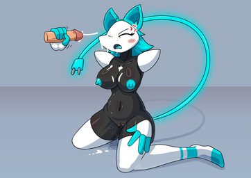 angry anthro areola armless big_breasts black_body blue_areola blue_hair blue_insides blue_mouth blue_nipples blue_tongue blue_vulva blush blush_stickers bodily_fluids breasts clothing cross-popping_vein cum cum_on_breasts cum_on_face cum_on_penis cumshot disembodied_penis duo ejaculation eyelashes eyes_closed female female_focus floating_hands genital_fluids genitals hair handjob legwear legwear_only long_eyelashes machine makeup male male/female mostly_nude motion_lines navel nipple_dip nipples open_mouth penile penis sex simple_background solo_focus speech_bubble stockings stockings_only tail thick_thighs tongue unusual_insides vaginal_fluids vulva bruhmynameisdylan nsfwinthedark deltarune undertale_(series) tasque_manager darkner felid feline mammal robot 2025 absurd_res digital_media_(artwork) hi_res