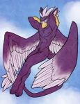 anthro athletic athletic_anthro athletic_male beak blue_eyes feathered_wings feathers flaccid fur genitals looking_at_viewer male naughty_face nipple_piercing nipples nude penis piercing pose purple_body purple_fur purple_penis simple_background solo tail wings lady_snakebite ziblie mythology vertigo_(character) avian gryphon mythological_avian mythological_creature 2015 hi_res pinup