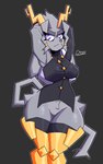 anthro antlers armor armpit_fetish big_breasts blue_eyes bottomless breasts clothed clothing crotch_tuft eyelashes featureless_crotch female fur grey_body grey_fur grey_hair hair hands_behind_head hip_tuft horn leg_armor legwear solo thigh_highs tuft wide_hips chuyy pseudoregalia sybil_(pseudoregalia) hybrid jackalope lagomorph leporid mammal rabbit 2025 absurd_res digital_media_(artwork) hi_res pixel_(artwork)