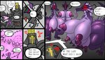 4_breasts angry anthro areola armor big_breasts breasts bretonnia butt claws clothing corruption cross-popping_vein female gender_transformation group growth hair hat headgear headwear helmet knight long_tongue male mtf_transformation multi_breast nipples nude red_eyes species_transformation speech_bubble tail text thick_thighs toe_claws tongue tongue_out transformation transformation_through_magic warrior vf-01s warhammer_(franchise) warhammer_fantasy chaos_daemon daemon_of_slaanesh demon human mammal monster 2025 comic hi_res