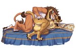 anthro balls bed breast_grab breasts claws duo feet female from_behind_position furniture genitals hand_on_breast male male/female penetration penis sex spread_toes toes vaginal vaginal_penetration foxovh felid feline mammal