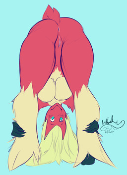 anthro anthrofied anus bent_over bent_over_with_legs_held_straight big_butt bottomless breasts butt clothed clothing female genitals hands_on_legs hands_on_own_legs holding_both_legs looking_through looking_through_legs nude presenting presenting_hindquarters solo standing straight_legs thick_thighs vulva wide_hips year artblush nintendo pokemon avian blaziken generation_3_pokemon pokemon_(species) 2017 dated hi_res signature