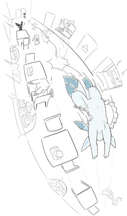 ambiguous_gender backflip bird's-eye_view chef chef_hat clothing dipstick_tail exclamation_point featureless_crotch fisheye_lens furniture group hat headgear headwear high-angle_view inside kemono markings navel restaurant table tail tail_markings nacl_chicken nintendo pokemon eeveelution gardevoir generation_1_pokemon generation_2_pokemon generation_3_pokemon generation_4_pokemon generation_6_pokemon generation_9_pokemon glaceon mammal meowscarada pikachu pokemon_(species) sylveon umbreon absurd_res digital_drawing_(artwork) digital_media_(artwork) hi_res sketch spot_color