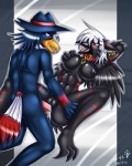 anthro anthro_on_anthro anthrofied beak black_body black_feathers black_nipples black_pussy black_skin blue_body blue_hair blush bodily_fluids breasts clitoris clothing collar cum cum_in_pussy cum_inside duo ear_piercing erection eye_contact feathered_wings feathers female female_penetrated from_front_position genital_fluids genitals hair hat headgear headwear interspecies looking_at_another lying male male/female male_penetrating male_penetrating_female markings missionary_position nipple_piercing nipples non-mammal_breasts non-mammal_nipples nude on_back penetration penile penile_penetration penis penis_in_pussy piercing pokemorph pussy red_eyes red_markings sex spread_legs spreading stripes vaginal vaginal_penetration white_hair wings katsuke nintendo pokemon krow avian bird corvid generation_4_pokemon honchkrow oscine passerine pokemon_(species) 2010 4:5 digital_media_(artwork) hi_res