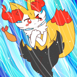 :< ambiguous_anthro ambiguous_gender anthro biped blush blush_lines blush_stickers dipstick_tail dutch_angle featureless_crotch food front_view hands_together markings mouth_closed one_eye_closed shrimp_(food) snout solo standing tail tail_markings wind annyui0611 nintendo pokemon braixen canid generation_6_pokemon mammal pokemon_(species) 1:1 2022 digital_drawing_(artwork) digital_media_(artwork) hi_res japanese_description portrait three-quarter_portrait translated_description