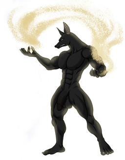 abs anthro balls bared_fangs bared_teeth genitals humanoid_genitalia humanoid_penis magic magic_user male muscular muscular_anthro muscular_male nude nude_anthro nude_male penis sand solo teeth darkshiner8 egyptian_mythology middle_eastern_mythology mythology anubis anubian_jackal canid canine canis deity jackal mammal