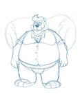 anthro belly bottomwear clothing eyewear facial_hair glasses male mature_male mustache overweight overweight_male pants shirt simple_background solo topwear white_background bravo mammal mephitid skunk 2021 absurd_res hi_res