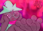 3_toes :3 anthro barefoot black_body black_fur clothed clothing eyewear feet foot_focus fur glasses hat headgear headwear heart_symbol horn looking_at_viewer male one_eye_closed scarf soles solo toes witch_hat gil_softpaws deltarune undertale_(series) ralsei bovid caprine goat mammal digital_media_(artwork) hi_res signature