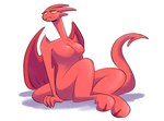 anthro breasts featureless_breasts female hooves horn mature_female red_body red_skin simple_background sitting solo white_background wings yellow_sclera hannah_daigle satina_(series) lucia_(satina) demon horned_humanoid humanoid 2021 official_art