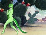 anthro bedroom_eyes breasts covering covering_breasts female glancing_back narrowed_eyes nude seductive solo undressed herny cross_country_detours merrie_melodies tex_avery warner_brothers rita_skopt lizard reptile scalie hi_res