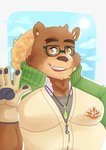 anthro brown_body brown_fur clothing eyewear fur glasses hat headgear headwear humanoid_hands male overweight overweight_anthro overweight_male solo straw_hat matchaijuice lifewonders tokyo_afterschool_summoners volos_(tas) bear mammal 2020 hi_res