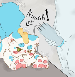 ambiguous_gender anal anal_penetration balls blue_body blue_fur blush bodily_fluids clenched_teeth duo feral fluffy fluffy_tail fur genitals lying male male/ambiguous non-euclidean_sex pawpads paws penetrable_sex_toy penetration penis red_cheeks round_ears sex sex_toy shaking simple_coloring stretching tail teeth text trembling white_body white_fur izih asian_mythology fabulous_beasts fenz_(studio) mythology tianlu_(fabulous_beasts) human mammal mythological_creature pixiu colored comic english_text hi_res
