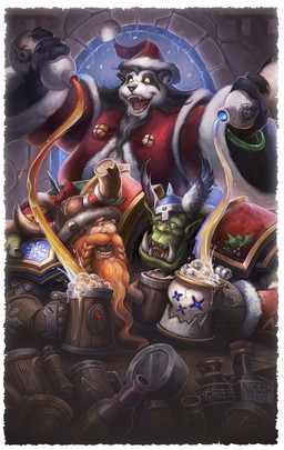 alcohol beverage border bottle clothed clothing container cup drunk gourd group hat headgear headwear holding_bottle holding_container holding_cup holding_object holidays male substance_intoxication tankard white_border samwise_didier blizzard_entertainment christmas touhou warcraft chen_stormstout bear dwarf humanoid mammal orc pandaren 2012