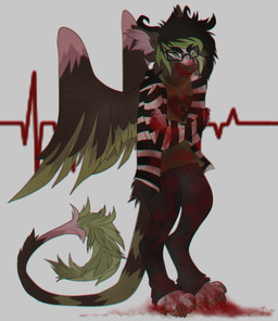 anthro barefoot biped blood bodily_fluids bottomwear clothed clothing eating_blood feathered_wings feathers feet fully_clothed fur gore hair horn jacket male pants shirt simple_background solo standing tail topwear wings furfear mythology twixxel_minty angel_dragon dragon feathered_dragon feathered_scalie mythological_creature mythological_scalie scalie absurd_res hi_res signature source_request
