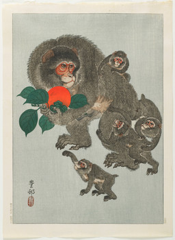 5_fingers 5_toes ambiguous_feral ambiguous_gender carrying_another cjk_character claws feet feral finger_claws fingers food fruit fur group holding_food holding_fruit holding_object leaf leg_grab persimmon plant reaching short_tail simple_background standing tail text toe_claws toes young young_ambiguous young_feral ohara_koson public_domain haplorhine mammal monkey primate 20th_century absurd_res ancient_art hi_res japanese_text traditional_media_(artwork)