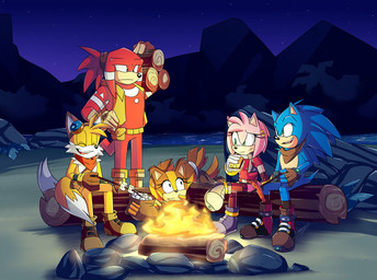 5_fingers anthro bag blue_body blue_hair brown_body campfire camping candy clothing dessert female fingerless_gloves fingers fire food gloves group hair handwear holding_object kerchief log male markings marshmallow meat night orange_body pink_body pink_hair red_body red_hair s'more sausage sitting tan_body white_body wood yellow_body sonicwind-01 sega sonic_boom sonic_the_hedgehog_(series) amy_rose amy_rose_(boom) knuckles_the_echidna miles_prower sonic_the_hedgehog sticks_the_jungle_badger badger canid canine echidna eulipotyphlan fox hedgehog mammal monotreme mustelid musteline 2021 hi_res