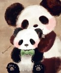 anthro biped black_body black_nose bow_tie chibi duo simple_background sitting white_body araru bear giant_panda mammal 2024 hi_res