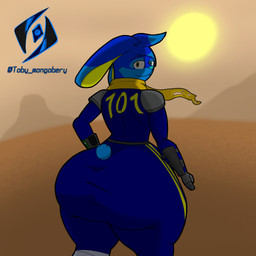 anthro armor big_butt butt clothing huge_butt huge_thighs male solo suit thick_thighs wide_hips toby_mongobery fallout microsoft fan_character lagomorph leporid mammal rabbit 1:1 absurd_res hi_res