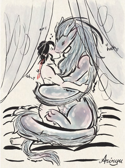 animal_genitalia bestiality blush blush_lines bodily_fluids body_blush breath claws duo feet female feral feral_penetrated fur genital_fluids genital_slit genitals glistening glistening_body heart_eyes heart_symbol hindpaw horn human_on_feral human_penetrating human_penetrating_feral interspecies kiss_on_lips kissing kissing_while_penetrated kissing_while_penetrating larger_penetrated male male/female male_human moan panting paws penetration penis sex size_difference slit_penetration slit_play tail tongue translucent translucent_body vein veiny_penis vulva vulva_blush ariryu mythology dragon eastern_dragon furred_dragon furred_scalie human mammal mythological_creature mythological_scalie scalie absurd_res hi_res