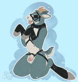 anthro bdsm bit_gag blinders bondage_gear bondage_gloves boots bridle clothing eyewear footwear gag genitals handwear hoof_boots hoof_gloves horn male penis petplay ponyplay roleplay shoes short_tail solo tail tongue tongue_out ezilyn felilune thesphur_(thesphur) bovid caprine goat mammal hi_res