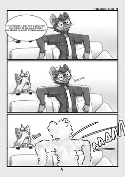 anthro dialogue eyewear furniture glasses screaming sofa text skylosminkan domestic_cat felid feline felis mammal murid murine rat rodent comic english_text hi_res