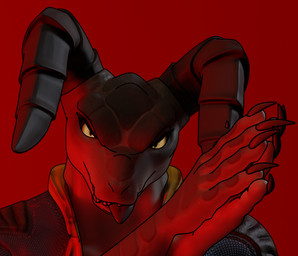 anthro clothed clothing female horn meme_face meme_pose red_background simple_background solo tongue tongue_out yellow_eyes enclaveremant vulgarvictor_(modeler) fallout microsoft mommyclaw_(vulgarvictor) deathclaw scalie 3d_(artwork) digital_media_(artwork)