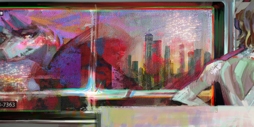 abstract_background alternate_costume anthro blue_eyes camera city cityscape female green_body hair rear_view solo thin_arms tied_hair yellow_sclera catheadyy cavemanon_studios i_wani_hug_that_gator olivia_halford baryonyx dinosaur prehistoric_species reptile saurischian scalie spinosaurid theropod absurd_res digital_media_(artwork) digital_painting_(artwork) hi_res painting_(artwork)