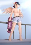 anthro barefoot bottomwear breasts casual_exposure clothed clothing feet female hand_on_hip looking_at_viewer nipples shorts skateboard smile smirk solo standing tomboy topless vehicle wings neighday hasbro my_little_pony mythology fan_character flip_trick_(neighday) equid equine mammal mythological_creature mythological_equine pegasus 2020 absurd_res full-length_portrait hi_res portrait