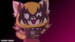 alternative_fashion anthro belt bottomwear breasts brown_body clothed clothing collar female looking_at_viewer on_model one_eye_closed open_mouth punk shirt simple_background skirt smile solo spiked_collar spikes style_emulation tail topwear white_eyes wink zachsart aggretsuko sanrio retsuko ailurid mammal red_panda 16:9 2022 absurd_res alpha_channel digital_media_(artwork) hi_res widescreen