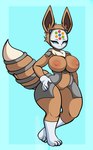 anthro areola big_breasts blue_eyes breasts brown_areola brown_body brown_nipples female genitals happy neck_tuft nipples pussy smile solo tail tuft white_body xdragoncam nintendo pokemon leevee_(kuroric) eevee generation_1_pokemon idog pokemon_(species) absurd_res hi_res