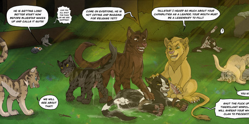 balls bodily_fluids cum dialogue female feral forest genital_fluids genitals grass light male male/male penis plant profanity sheathed_tapering_penis stick talking_feral text tree wood thathornycat warriors_(book_series) bluestar_(warriors) brightheart_(warriors) cinderpelt_(warriors) crowfrost_(ownerofallgames) darkstripe_(warriors) lazypaw/lazytail_(thathornycat) lionheart_(warriors) longtail_(warriors) smallear_(warriors) stonefur_(frostfur101) tallstar_(warriors) tigerstar_(the_prophecies_begin) domestic_cat felid feline felis mammal absurd_res colored english_text hi_res lighting