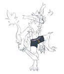 anthro boxers_(clothing) bulge claws clothed clothing confusion doodlejuni dragon fur furred_dragon furred_scalie hi_res horn it's_dangerous_to_go_alone juniper_(doodlejuni) male markings melee_weapon meme mythological_creature mythological_scalie mythology nardoragon neck_tuft nintendo one_leg_up pawpads paws question_mark raised_leg scalie sketch solo sword tail tail_tuft the_legend_of_zelda tuft underwear underwear_only weapon