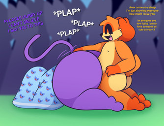 anal anal_penetration anthro anthro_penetrated balls_deep bedding big_butt blanket blanket_only butt dialogue duo exhibitionism fur genitals huge_butt male male/male male_penetrated male_penetrating male_penetrating_male nude nude_anthro nude_male open_mouth orange_body penetration penile penile_penetration penis public public_nudity public_sex purple_body purple_fur sex smile sound_effects tail text thick_thighs tunemon mob_entertainment poppy_playtime smiling_critters catnap_(poppy_playtime) dogday_(poppy_playtime) canid canine canis domestic_cat domestic_dog felid feline felis mammal 2025 digital_media_(artwork) english_text hi_res