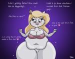 animaniacs anthro aroused belly belly_expansion big_belly blonde_hair blush bottomless breast_expansion breasts cleavage clothed clothing deep_navel english_text expansion female genitals hair hi_res mammal minerva_mink mink mustelid musteline navel overweight overweight_anthro overweight_female plump_labia pussy solo text thick_thighs toddrogue69 true_musteline warner_brothers weight_gain wide_hips