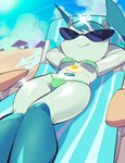 beach beach_chair bikini clothing eyewear female food fried_egg hands_behind_head lying machine not_furry on_back seaside smile solo sunbathing sunglasses swimwear two-piece_swimsuit aetherionart my_life_as_a_teenage_robot nickelodeon jenny_wakeman humanoid robot robot_humanoid hi_res