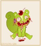 anthro apple big_tail blood blood_from_mouth blood_in_mouth blood_on_ground bodily_fluids border candy candy_apple candy_cane countershading crooked_teeth derp_eyes dessert food fruit gore green_body green_eyes green_tail heart_nose heart_symbol holding_candy holding_food holding_object lollipop male missing_tooth nosebleed open_mouth pawpads plant simple_background sitting solo tail teeth white_background yellow_border blackberry-s0da happy_tree_friends nutty_(htf) mammal rodent sciurid tree_squirrel artist_name