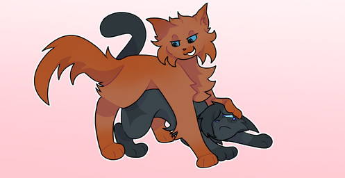 :< black_body black_fur black_tail blue_eyes blue_nose blue_sclera bodily_fluids duo emo_haircut feral feral_on_feral forced fur looking_back male male/male male_penetrated male_penetrating male_penetrating_male markings orange_body orange_fur paws penetration sad sex simple_background smile smug star_(marking) tail tears tuft tempestpaw warriors_(book_series) crowfeather_(warriors) fan_character domestic_cat felid feline felis mammal digital_media_(artwork) hi_res