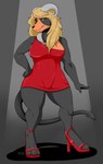 anthro blonde_hair clothing dress female footwear hair high_heels low_cut_dress shoes solo nightfaux nintendo pokemon sarah_(enigma) generation_2_pokemon houndoom pokemon_(species) 2018 hi_res