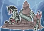 ambiguous_gender open_mouth red_eyes rock solo spikes 竹クマ capcom monster_hunter mythology dalamadur dragon elder_dragon mythological_creature mythological_scalie reptile scalie snake hi_res