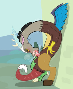 2_horns autofellatio biped bipedal_feral black_mane blue_wings bodily_fluids brown_body brown_fur claws day eyebrows fangs feathered_wings feathers feral fur fur_tuft genitals half-closed_eyes hooves horn male mane masturbation narrowed_eyes on_model oral oral_masturbation oral_penetration outside penetration penile penile_masturbation penile_penetration penis penis_in_mouth serpentine shaking side_view sky solo sweat tail tail_tuft tapering_penis teeth thick_eyebrows toe_claws tongue_around_penis tremble_lines trembling tuft unguligrade wings yellow_sclera dapong friendship_is_magic hasbro my_little_pony discord_(mlp) chimera draconequus 2026 digital_drawing_(artwork) digital_media_(artwork) flat_colors hi_res