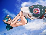 amber_eyes anthro blue_hair breasts carp_streamer cloud duo female hair nude outside sky skyscape solo text windsock dr_comet children's_day_(japan) canid canine domestic_cat felid feline felis mammal 2008 4:3 hi_res