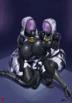 animal_print big_breasts breasts butt clothing cow_print duo female mature_female nipples not_furry hijabolic bioware electronic_arts mass_effect alien alien_humanoid humanoid quarian 2016 absurd_res hi_res mother_(lore) parent_(lore)