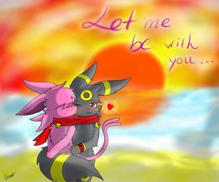 anthro blush duo femboy heart_symbol male outside scarf sky smile sun senz nintendo pokemon eeveelution espeon generation_2_pokemon pokemon_(species) umbreon 2014 6:5 absurd_res hi_res